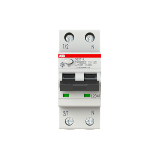 Interruttore differenziale magnetotermico ABB 1P N 10A 30mA vista frontale Interruttore differenziale magnetotermico ABB 1P N 10A 30mA vista frontale per quadro elettrico