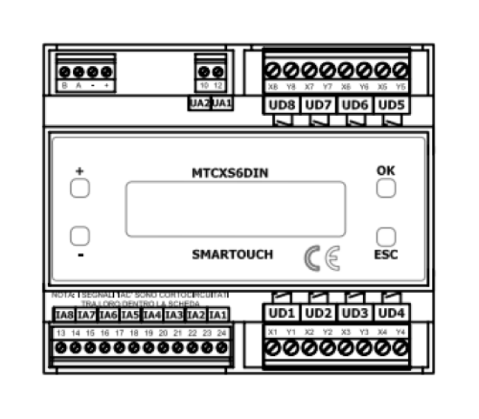Vista frontale dettaglio regolatore digitale DIN Smartouch modello MTCXS6DIN Bampi