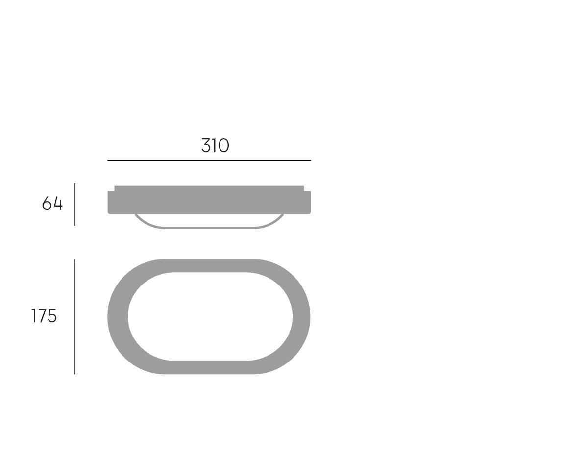 disegno tecnico plafoniera sovil ovale 18w dimensioni 310x175x64 mm ip65