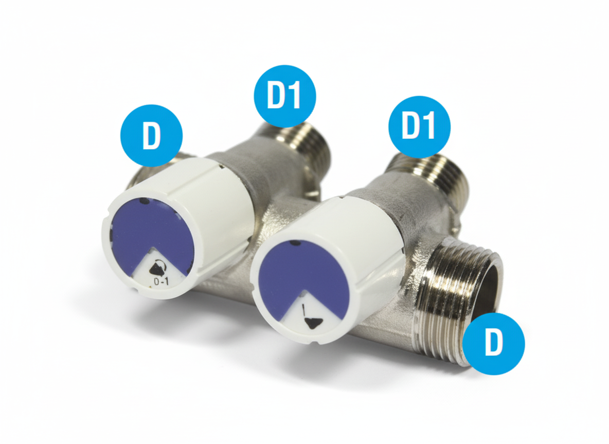 collettore BAMPI 2 vie dettaglio connessioni 3 4 x 1 2 per impianti idraulici