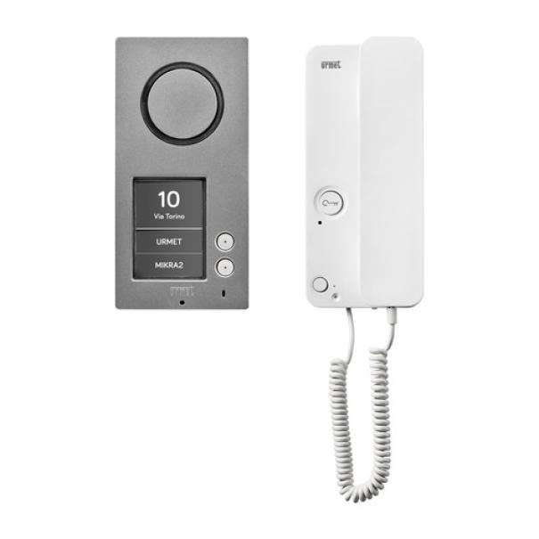 kit citofonico audio bifamiliare URMET con pulsantiera Mikra2 kit citofonico audio URMET bifamiliare con pulsantiera Mikra2 e citofono due fili
