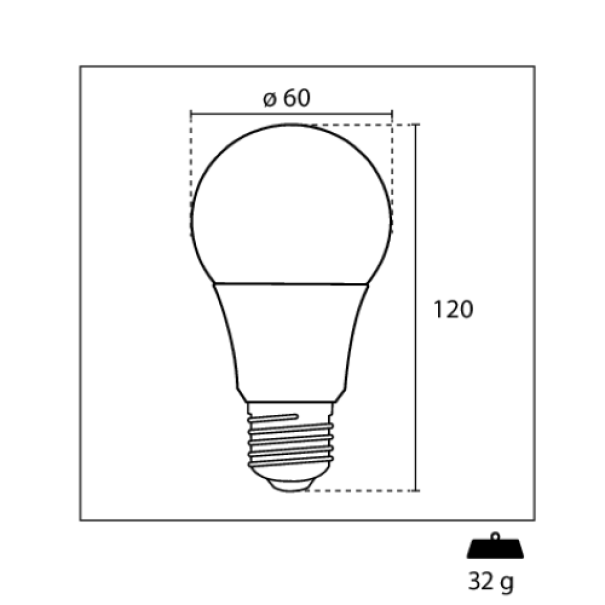 lampadina led century con sensore crepuscolare attacco e27 dimensioni e disegno tecnico