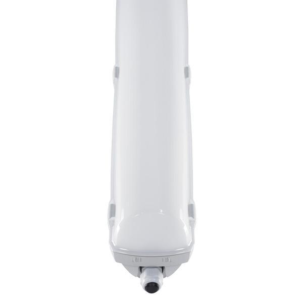 Vista dall'estremitu00e0 della plafoniera stagna LED, resistente a urti e polvere