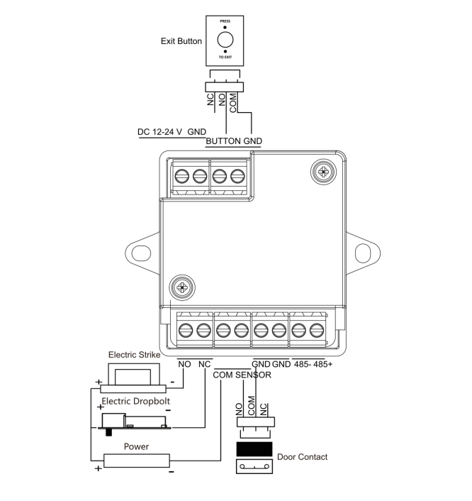 schema cablaggio dettagliato modulo sicurezza porta hikvision per impianti controllo accessi