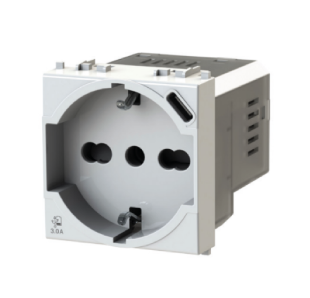 Presa multistandard USB 3.0 civile bianca compatibile Bticino Matix vista frontale