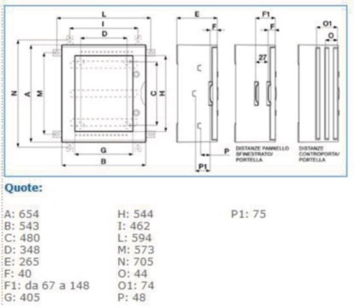 disegno tecnico quadro elettrico bocchiotti vetroresina 96 moduli con misure dettagliate