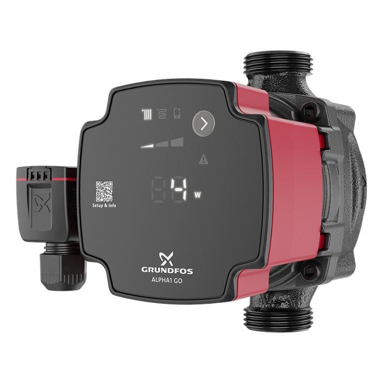 circolatore elettronico grundfos alpha1 go alta efficienza vista laterale con display digitale per riscaldamento