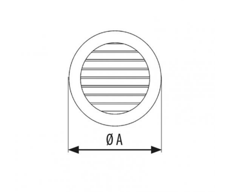disegno tecnico griglia circolare bianca per ventilazione abs diametro 100 125 mm