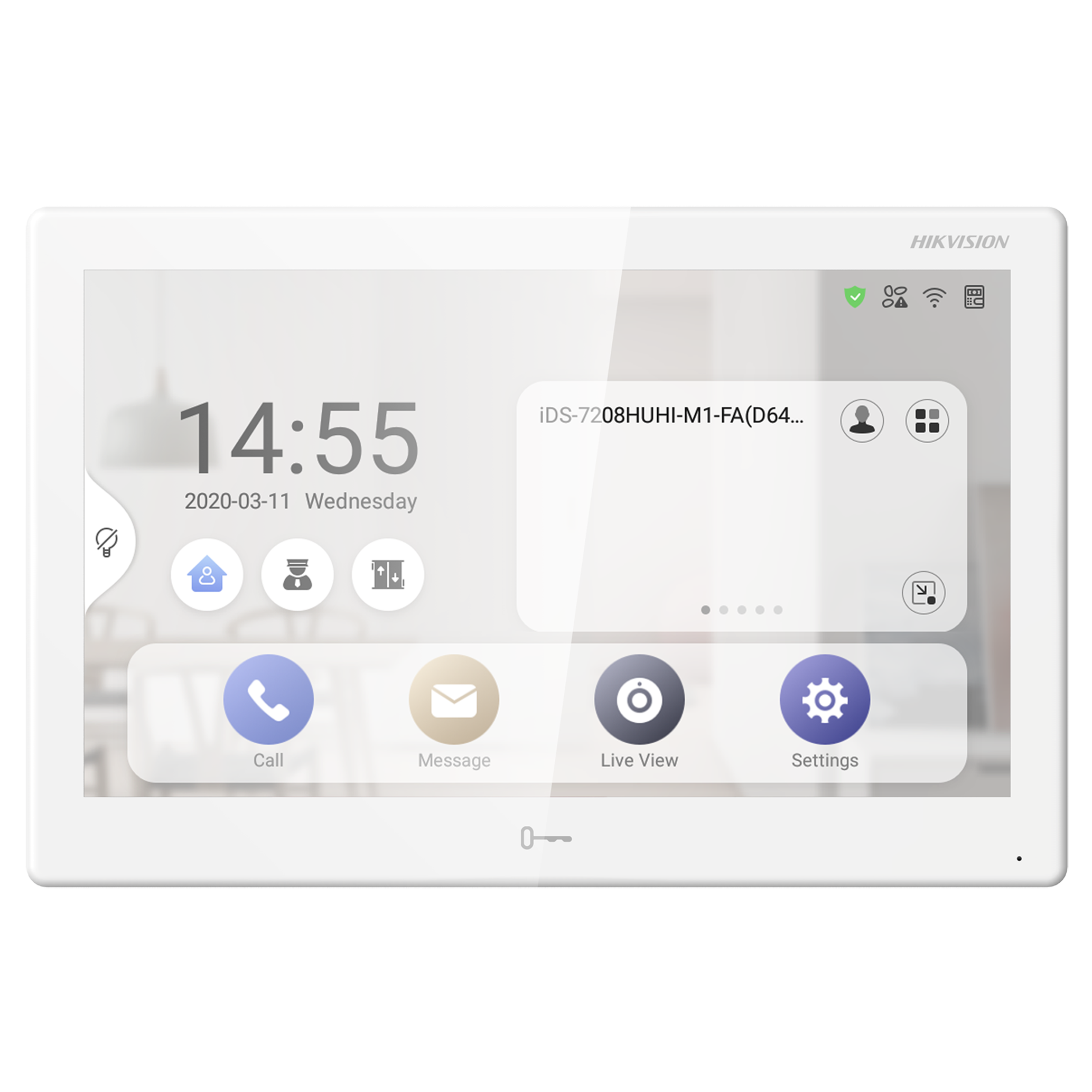 monitor supervisore IP touch screen HIKVISION DS-KH9510-WTE1 per domotica e videocitofonia vista frontale