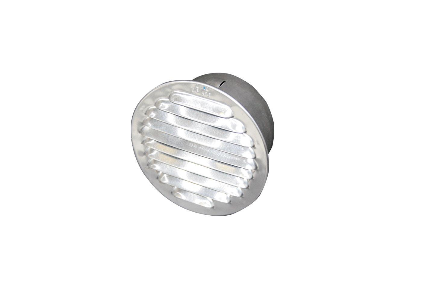 Griglia tonda in alluminio da incasso con rete per ventilazione u00d8125 vista prospettica