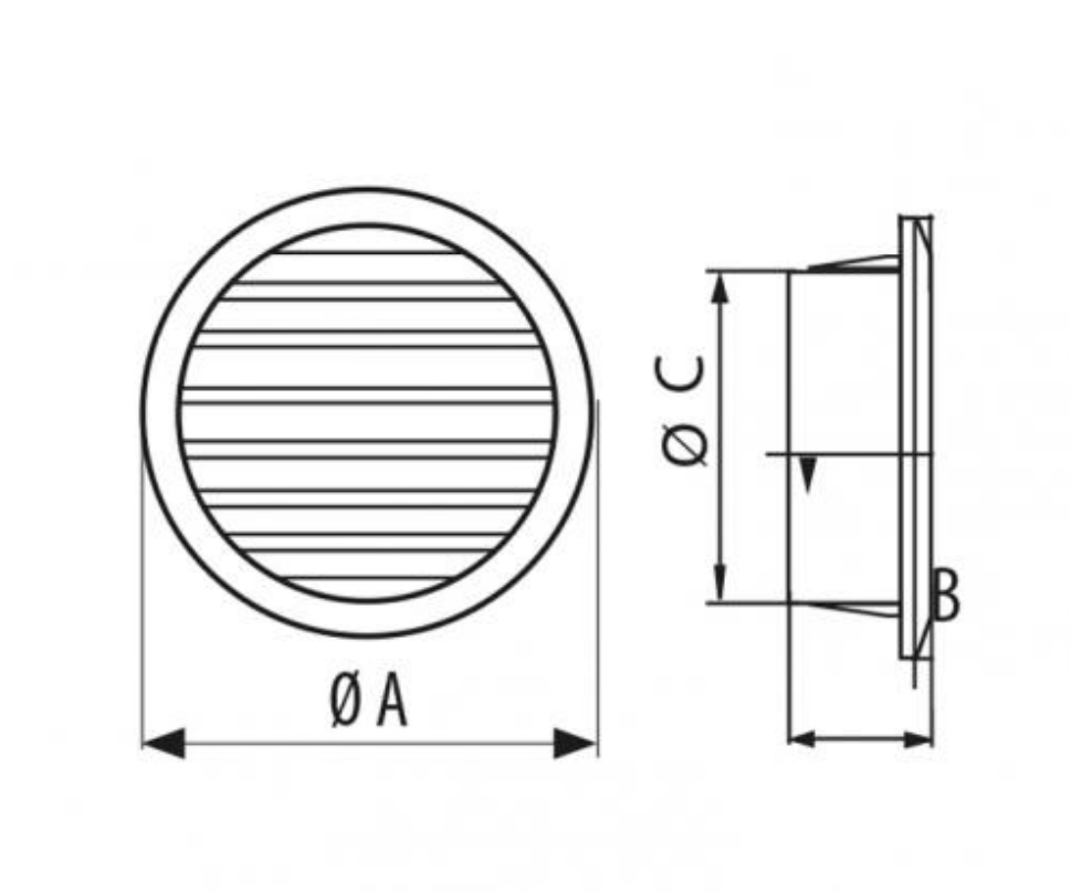 Disegno tecnico griglia tonda alluminio incasso rete dimensioni u00d8125