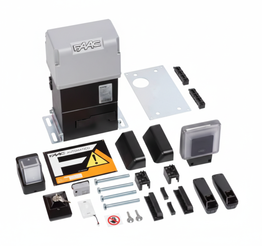 kit automazione cancelli scorrevoli FAAC 230V SAFE completo di accessori e componenti