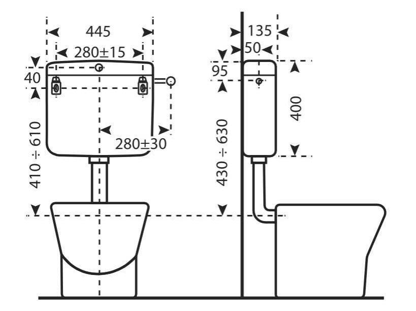 Schema tecnico installazione cassetta WC esterna bassa media posizione