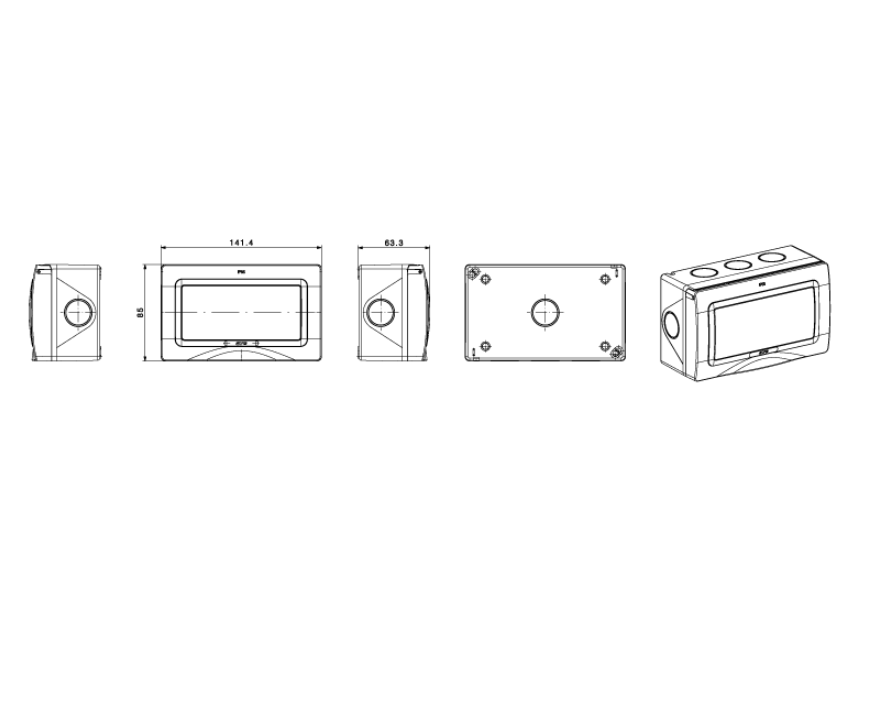 vista frontale contenitore AVE stagno IP55 con sportello membrana cedibile