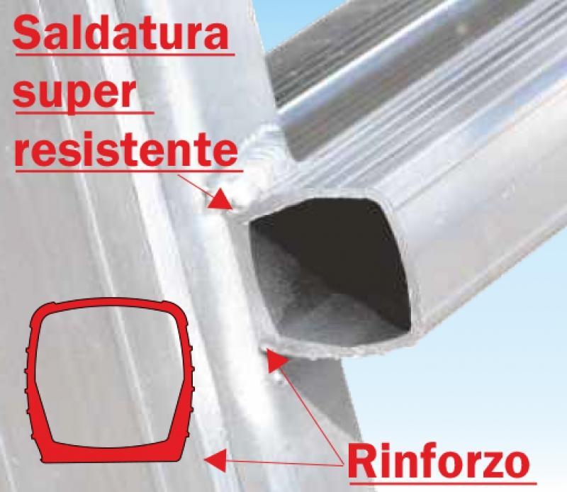 dettaglio saldatura super resistente e rinforzo struttura scala in alluminio professionale