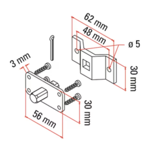 Kit staffa fori passanti e perno quadro 10 mm tm45 132307