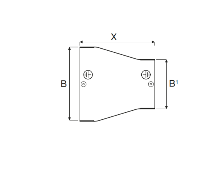 disegno riduzione centrale canalina 150x80 mm sati italia acciaio zincato