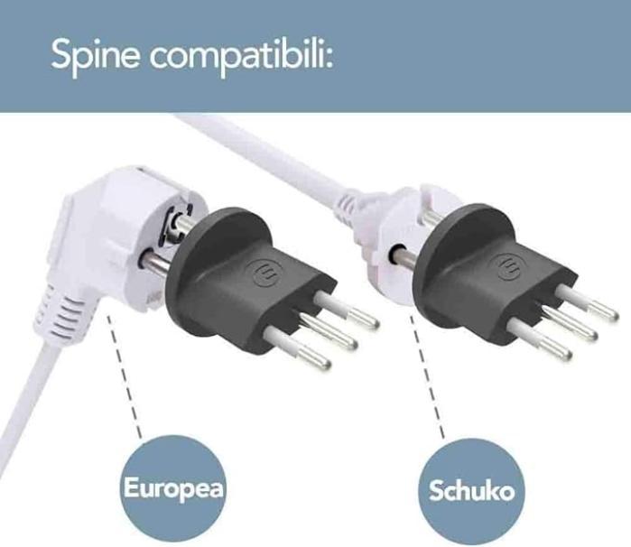Compatibilitu00e0 dell adattatore fisso Schuko italiana 10A nero Electraline con spine europee e Schuko