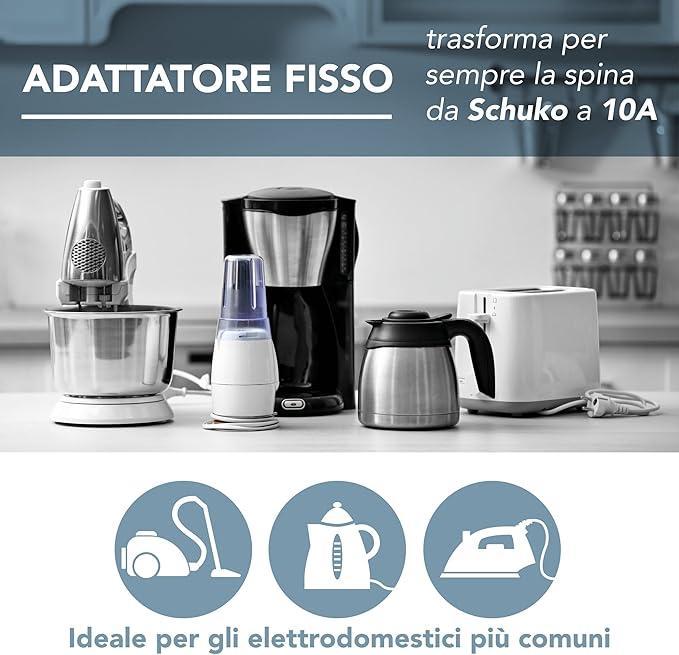 Adattatore fisso Schuko italiana 10A Electraline ideale per elettrodomestici comuni