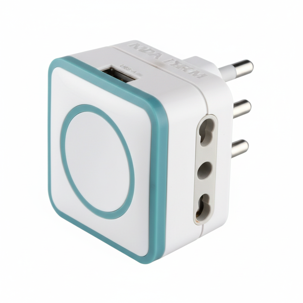 adattatore elettrico compatto con usb dimensioni 3 cm design salvaspazio