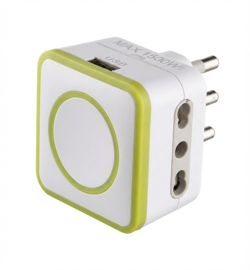 adattatore multiplo 16 ampere usb electraline colore verde