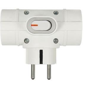 Adattatore triplo 3 prese laterali schuko con interruttore on off bianco  55090