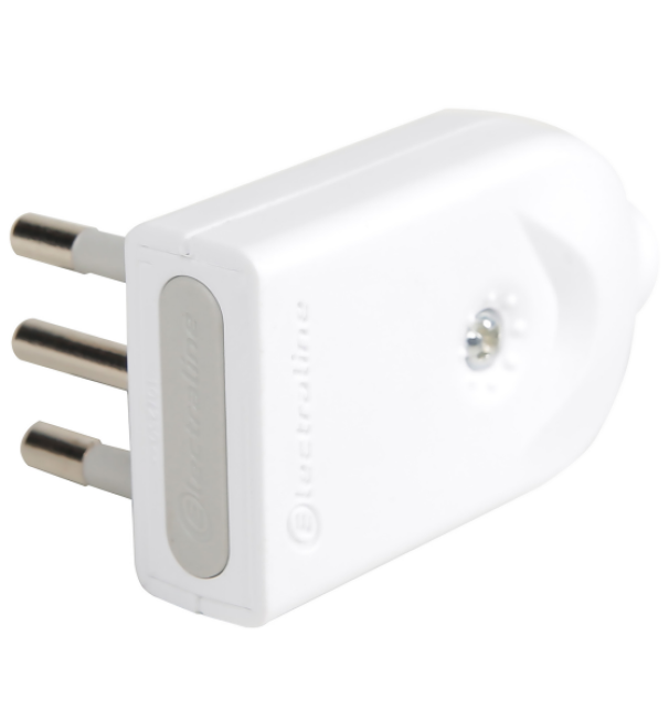spina orientabile bianca 10A 2P T Electraline vista laterale per collegamenti elettrici sicuri