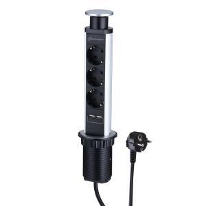 Multipresa tower da scrivania a incasso 3 prese bipasso 2 usb 2,4 a diametro 60 mm nera  62557