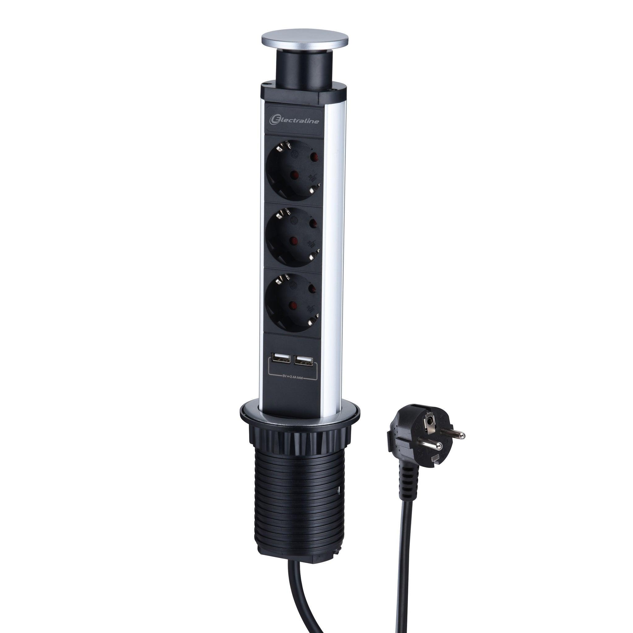 multipresa tower da scrivania incasso 3 prese 2 usb electraline 60 mm