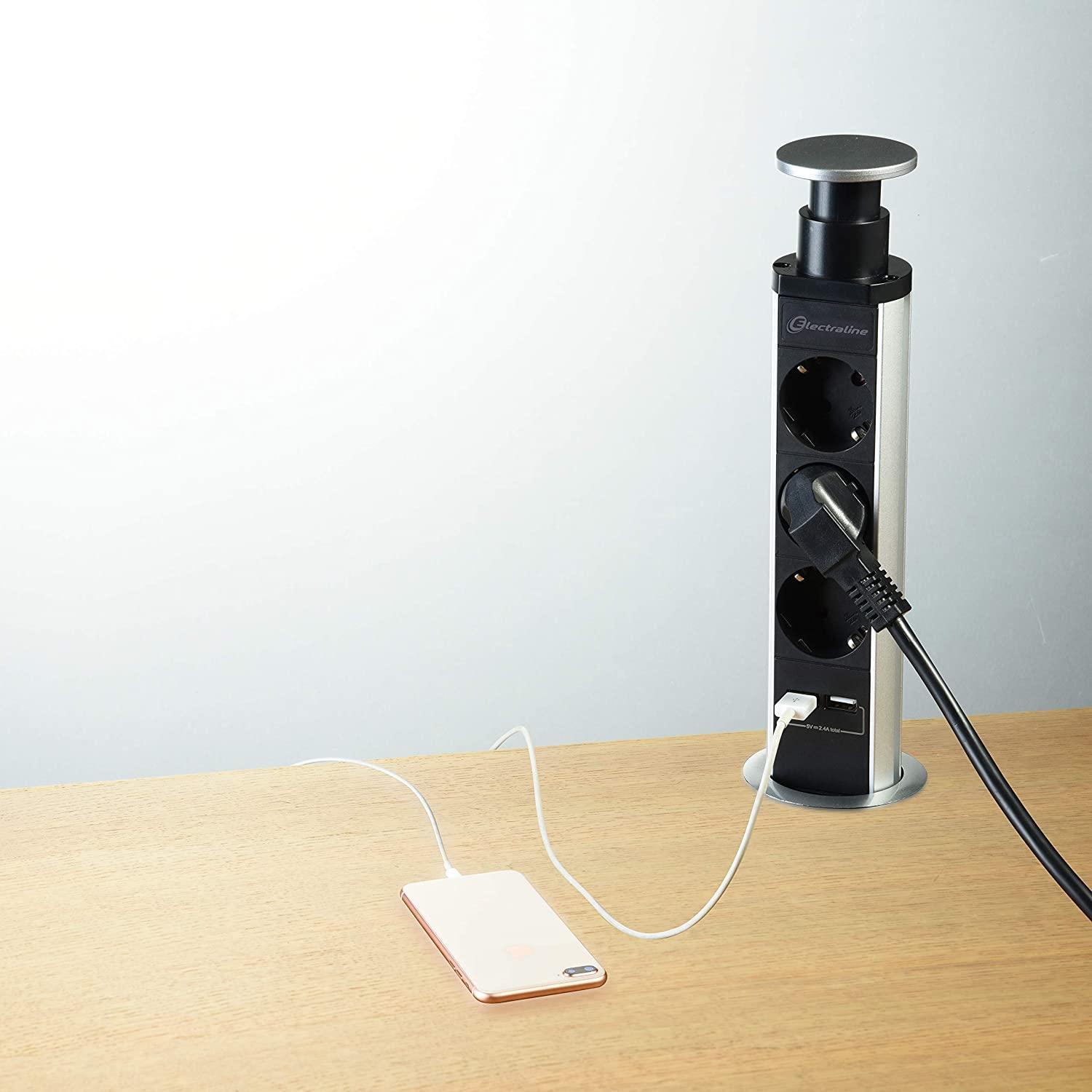 Multipresa tower da scrivania a incasso 3 prese 2 USB Electraline 60 mm multipresa tower da scrivania incasso 3 prese 2 usb electraline 60 mm