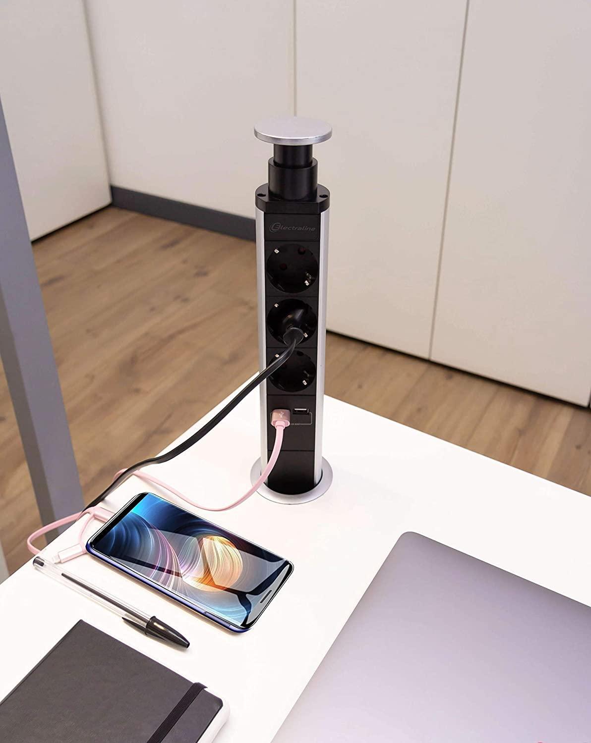multipresa tower da scrivania incasso 3 prese 2 usb electraline 60 mm