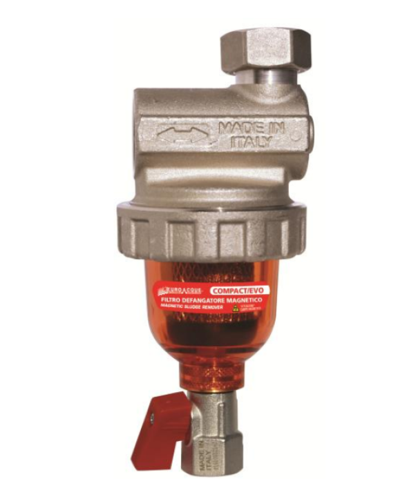 Filtro defangatore magnetico compatto per impianti termici vaso trasparente