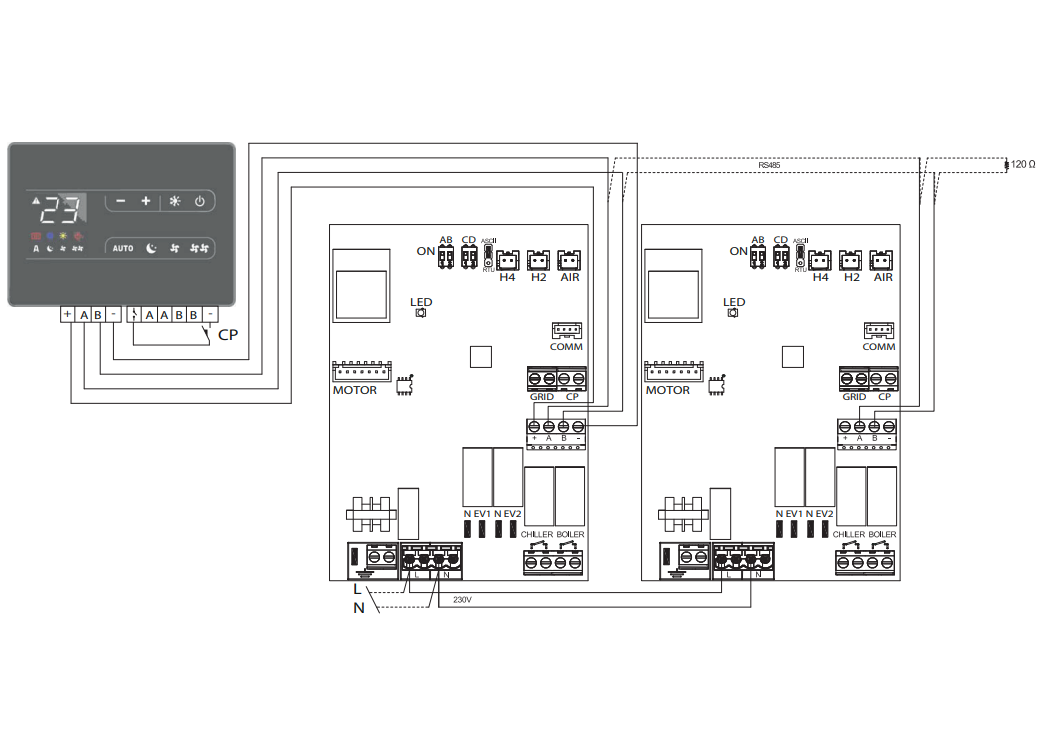 schema collegamento elettrico controllore remoto daikin fan coil parete