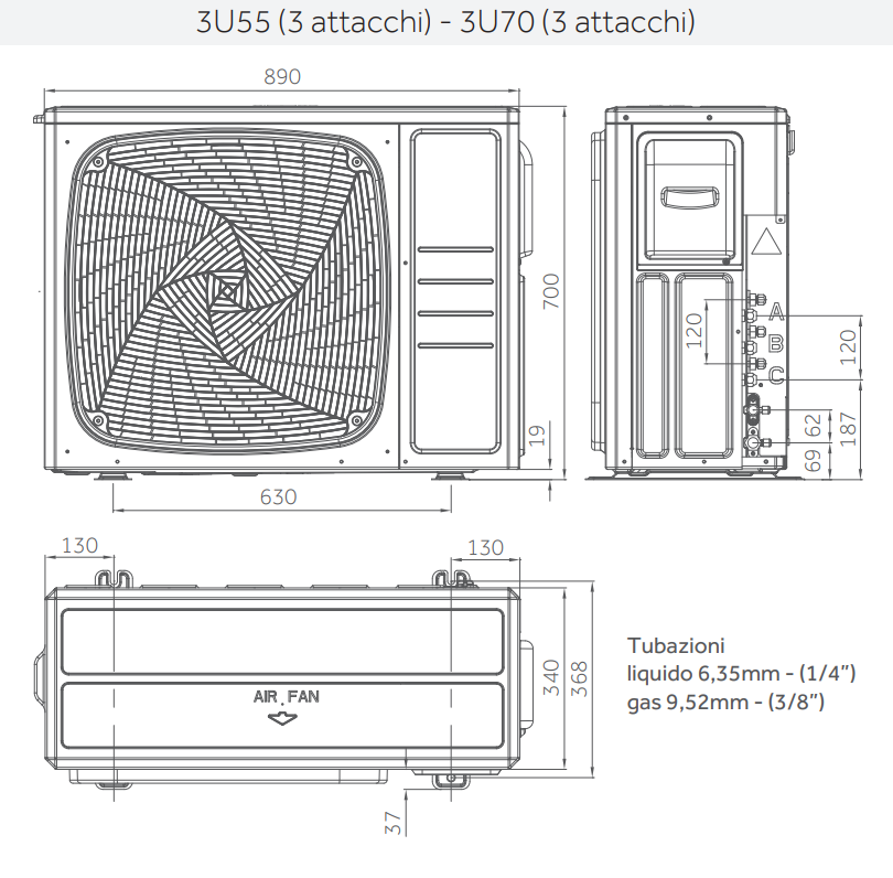 disegno tecnico dimensioni unitu00e0 esterna haier pearl trial split attacchi tubazioni