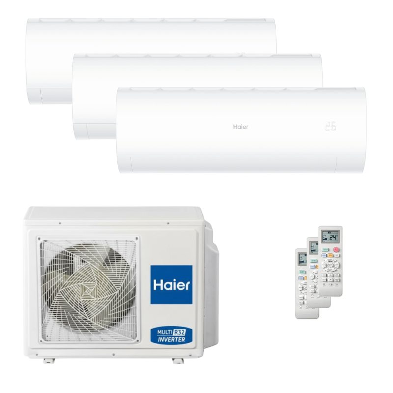 kit completo climatizzatore trial split inverter Haier Pearl per tre ambienti con telecomandi