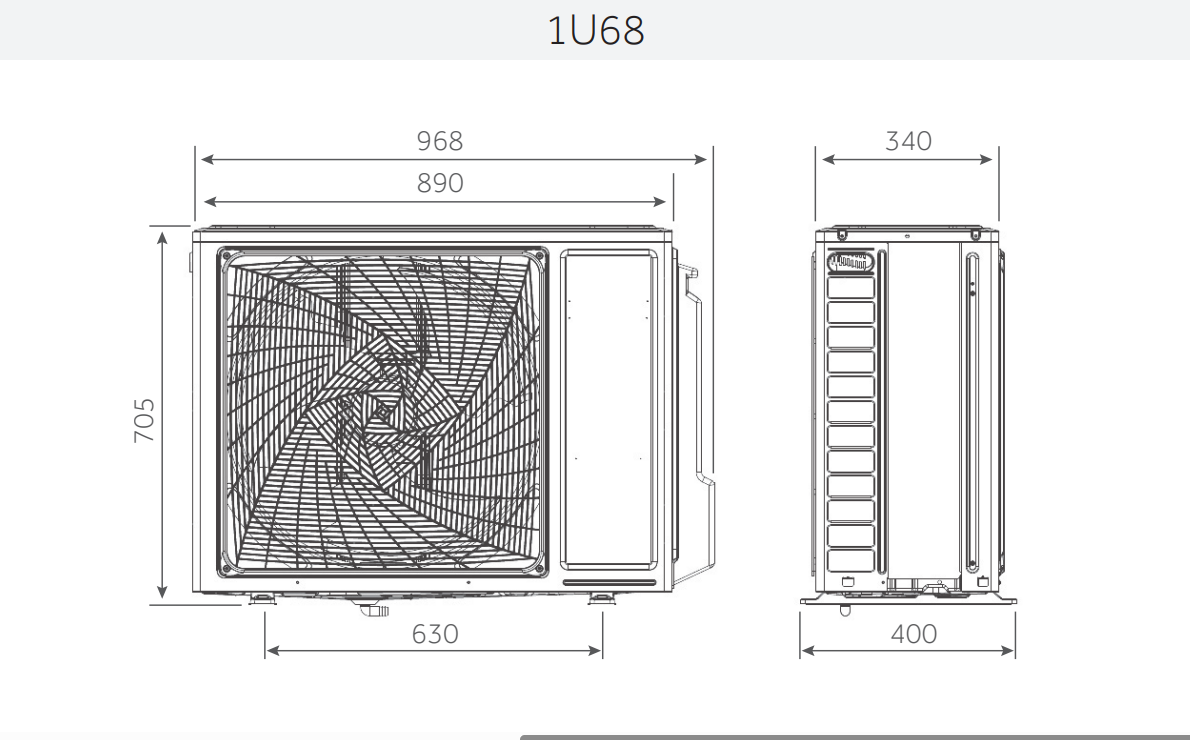 Scheda tecnica dimensionale unitu00e0 esterna condizionatore Haier Pearl 1U68 bianco