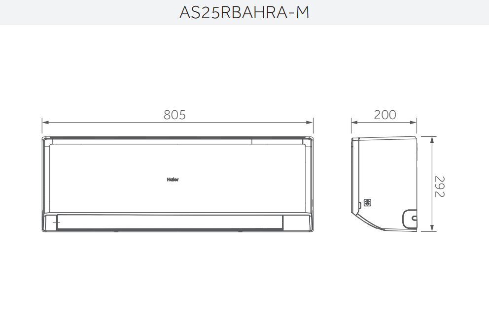 disegno tecnico unitu00e0 interna condizionatore haier as25rbahra m dimensioni 805x200x292 mm