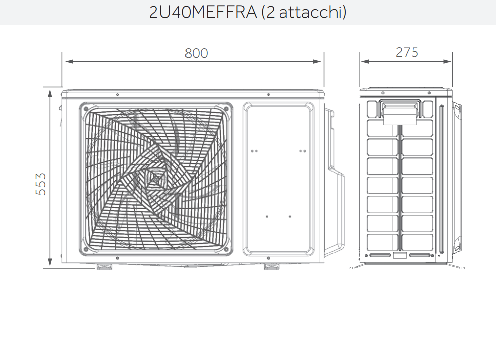 disegno tecnico unitu00e0 esterna climatizzatore haier dual split inverter dimensioni precise
