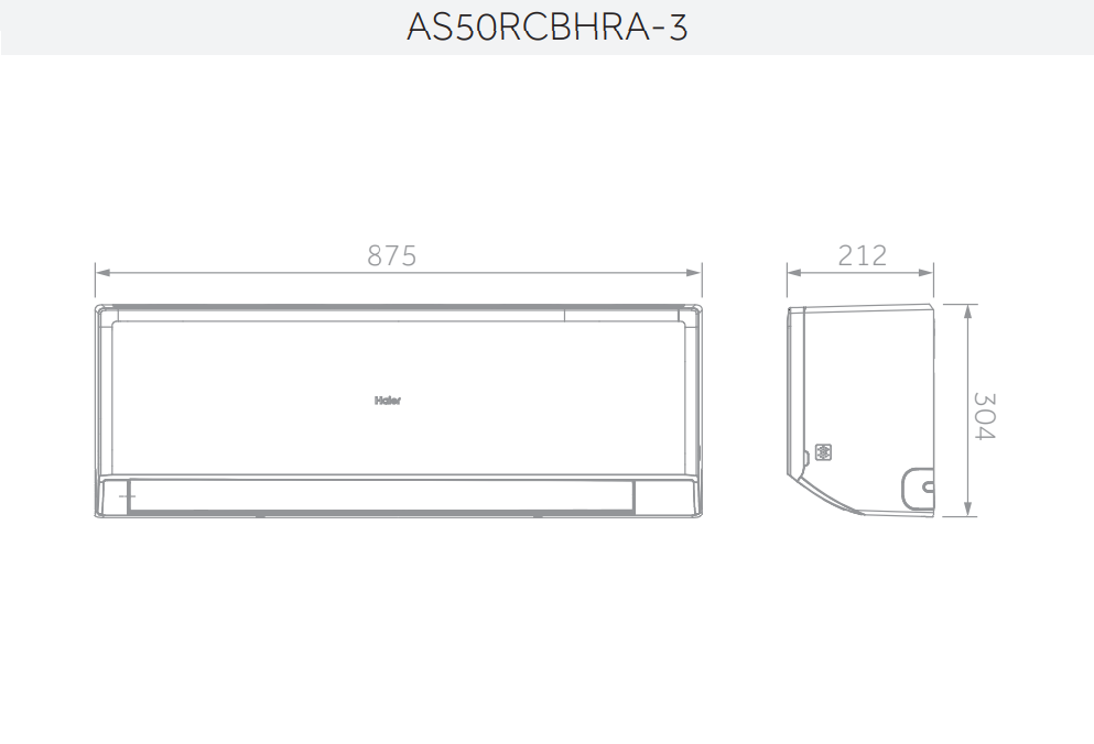 schema dimensionale unitu00e0 interna Haier AS50RCBHRA-3 875x212x304 mm