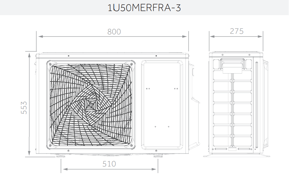 schema dimensionale unitu00e0 esterna Haier 1U50MERFRA-3 800x275x553 mm