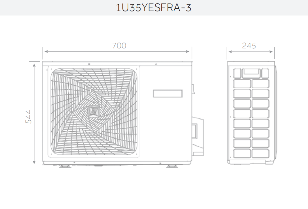 Dimensioni unitu00e0 esterna climatizzatore Haier REVIVE 700x245x544 mm