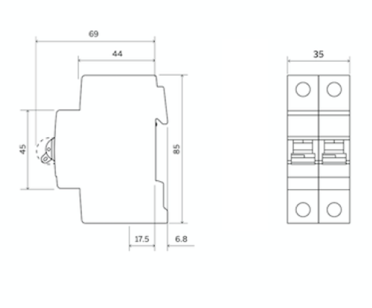 misure interruttore automatico aeg dg41nc32 schema dimensionale tecnico modulare