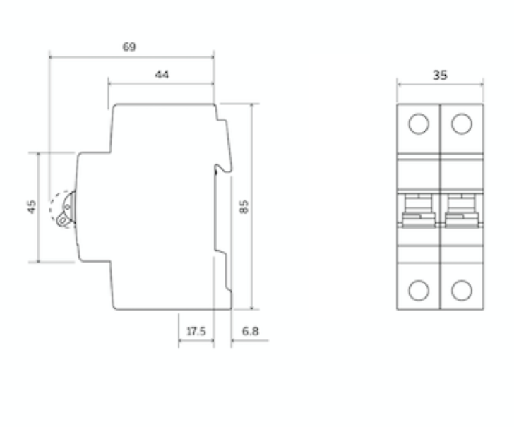 Disegno tecnico interruttore automatico AEG DG  dimensioni moduli quadro elettrico