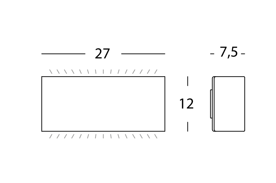 misure applique led sovil 9w dimensioni 27x12x7,5 cm disegno tecnico