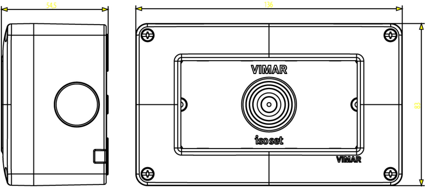 disegno tecnico contenitore Vimar IP40 4 moduli dimensioni in centimetri