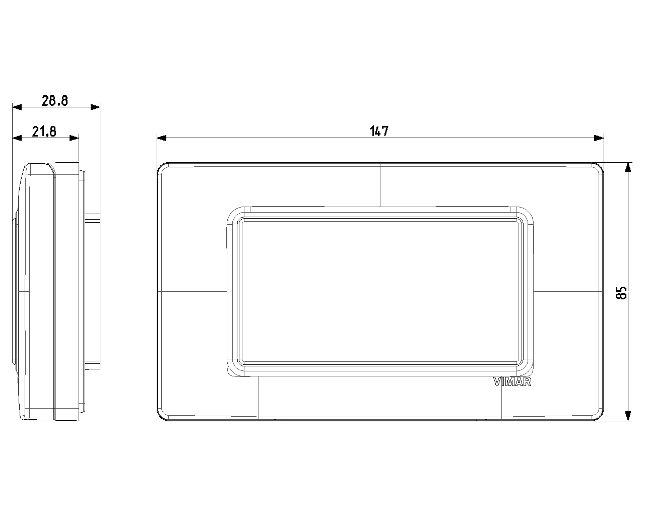 disegno tecnico calotta stagna bianca Vimar IP55 4 moduli misure dettagliate