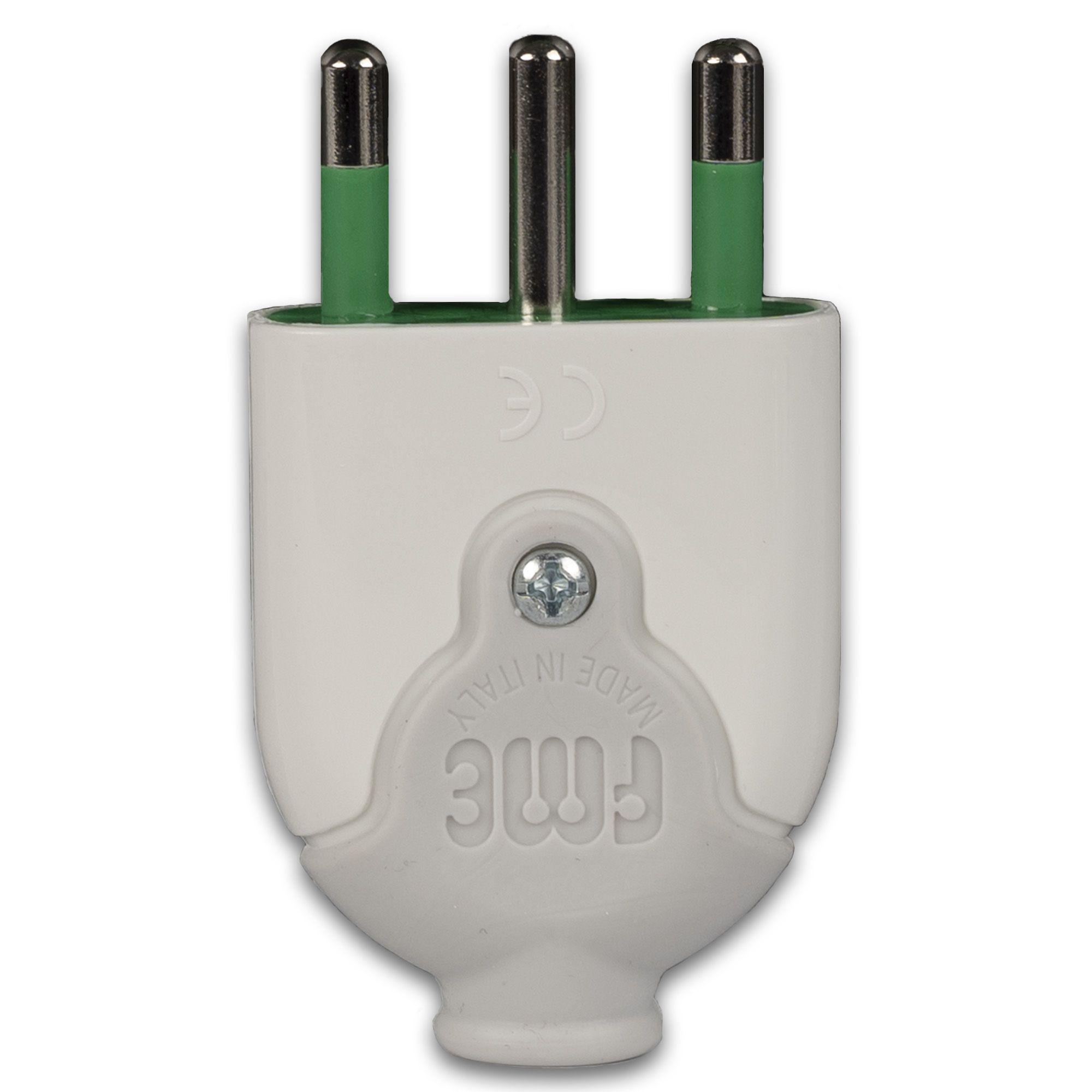 vista frontale dei pin spina elettrica italiana Fanton 16A bianca