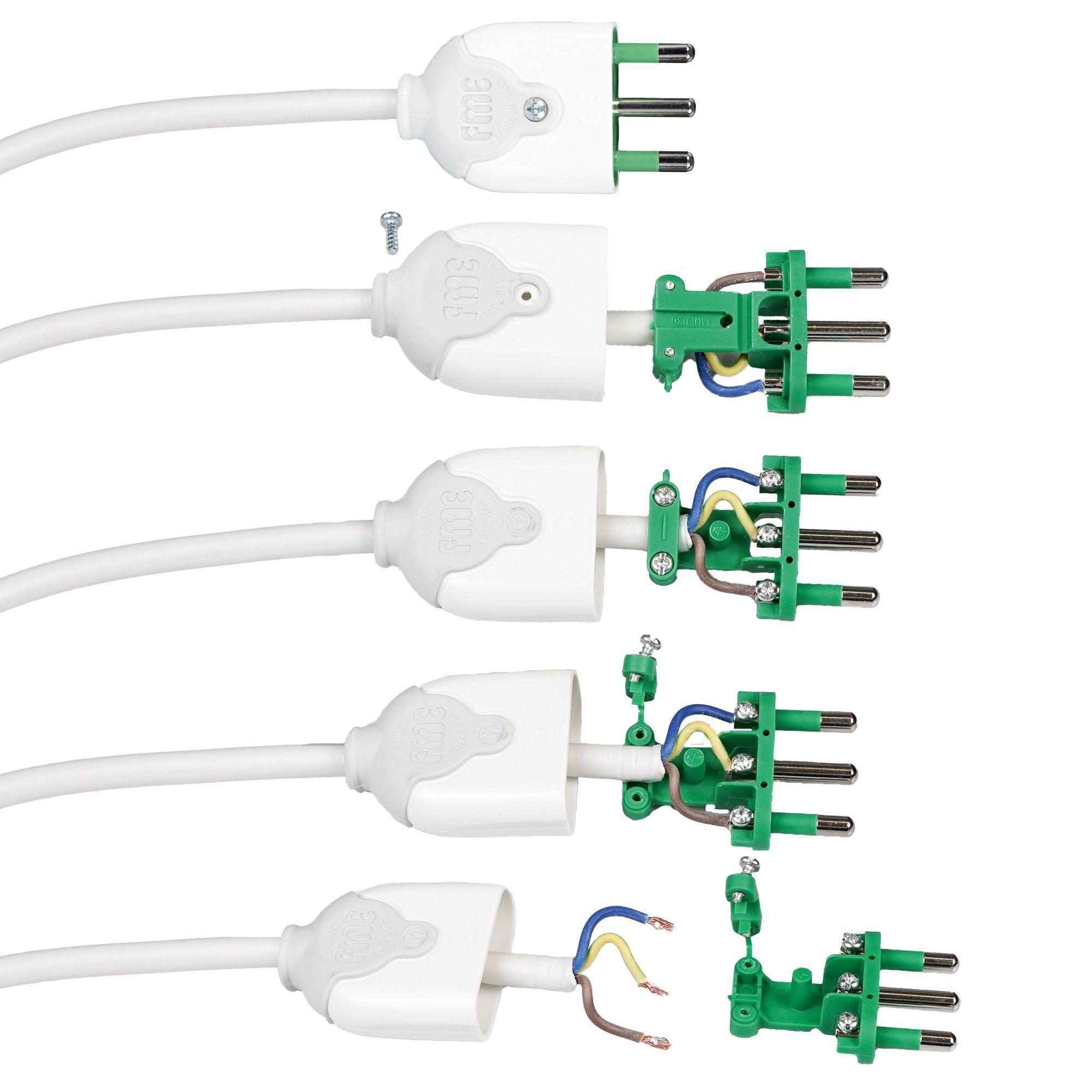 fasi di montaggio spina elettrica smontabile italiana bianca Fanton
