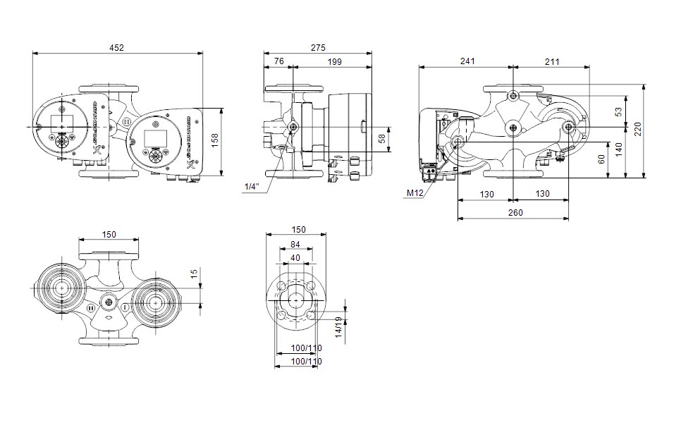 disegno tecnico dimensionale circolatore elettronico Grundfos Magna3 DN40