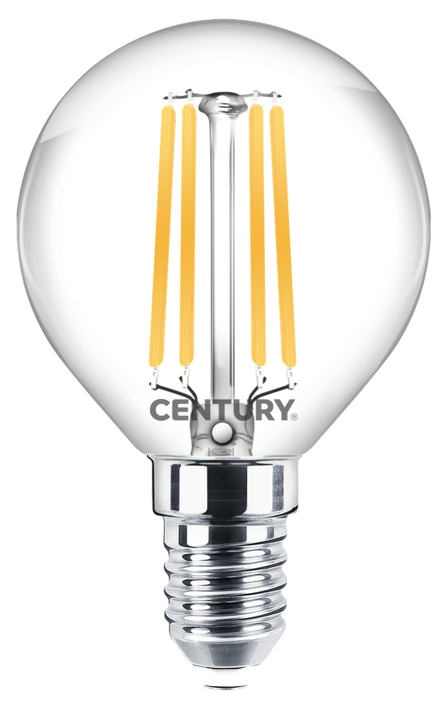 Lampadina LED a filamento sfera chiara Century Italia attacco E14 6W 4000K dimensione 45x80mm